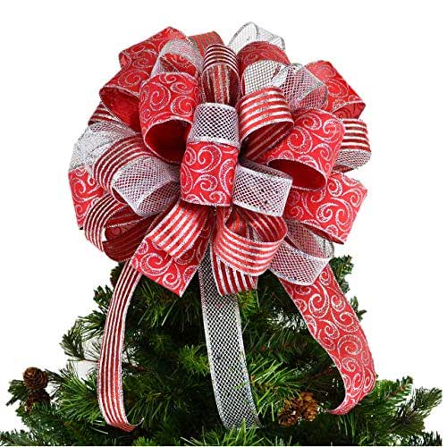 Red Silver Christmas Tree Bow Topper Gift Bow Bow for