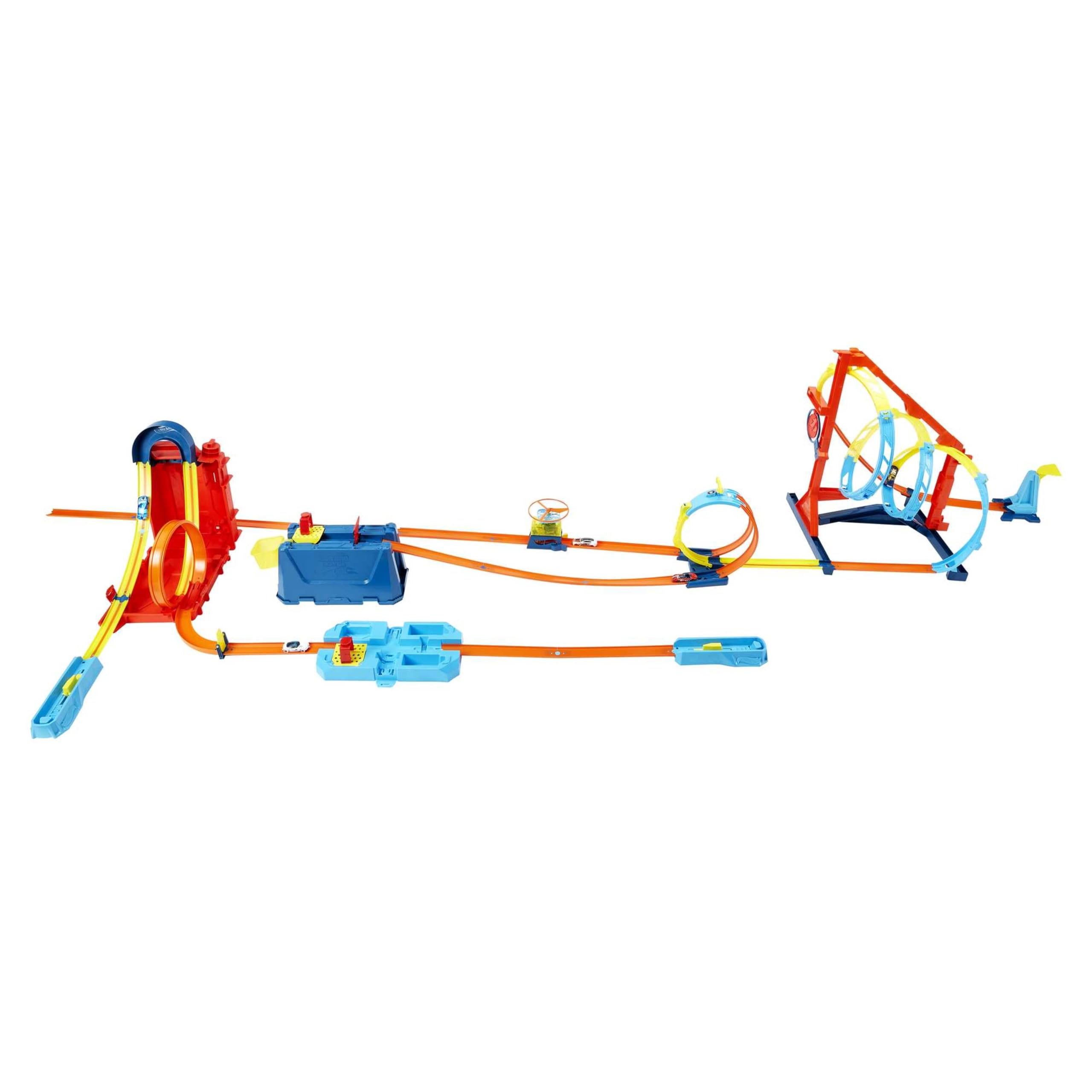 Hot Wheels Autorennbahn Benzinkanister, Stunt-und Rennaction für Spielzeugautos, mit Looping Track, Aufbewahrungsbox, Auto Spielzeug, Spielzeug ab 6 Jahre, HDX78