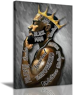 Black Man Wall Art Trendy African American Wall Art Framed Motivational Black King Wall Decor Bedroom Decor for Men Modern Canvas Painting Home Decor for Bathroom Living Room 12X16in Framed