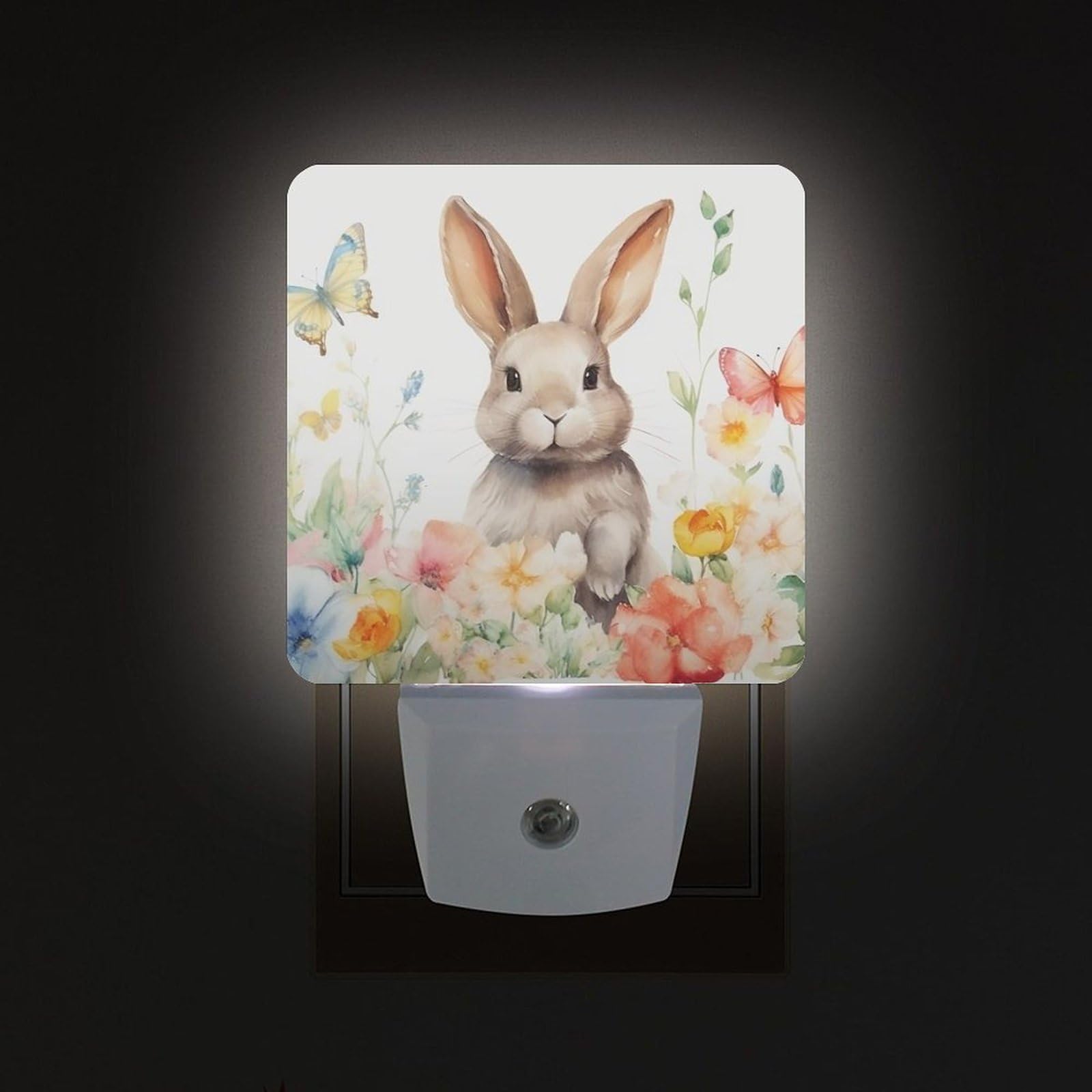 Easter Night Lights Plug Into Wall, 2 Pack Cute Bunny Night Light, Soft