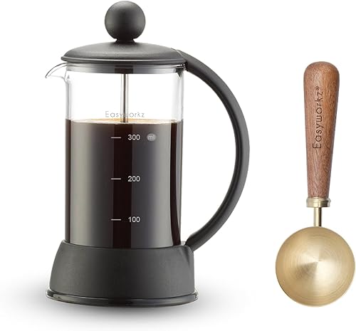 Easyworkz Eclipse - Prensa francesa de 12 onzas, con cuchara de café medidora de acero inoxidable retro de 0.35 onzas, oro cepillado