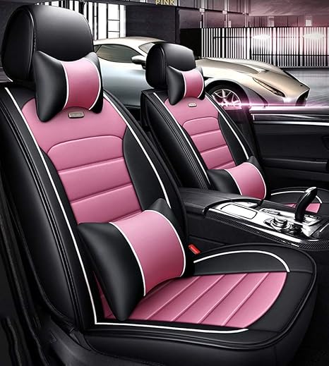 Amazon Yrrc新クッションレザーのフロントとリアのシートカバー エアバッグとの互換性 5シーズンユニバーサルシートカバー ピンク シートカバー 車 バイク