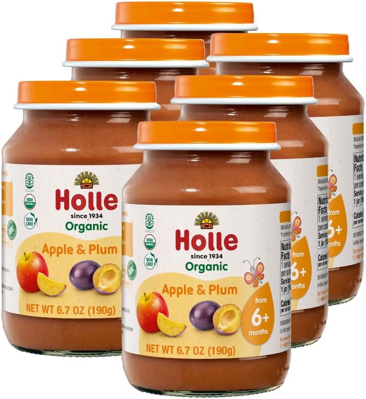 Organic Apple and Plum Flavored Puree Baby Food, Non GMO, Vegan, 6.7 Ounces (Pack Of 6)