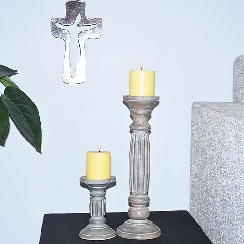 Miniatura 21 de Juego de dos portavelas de pilar de 6 y 9 pulgadas de madera de mango hecho a mano Antiguo anochecer