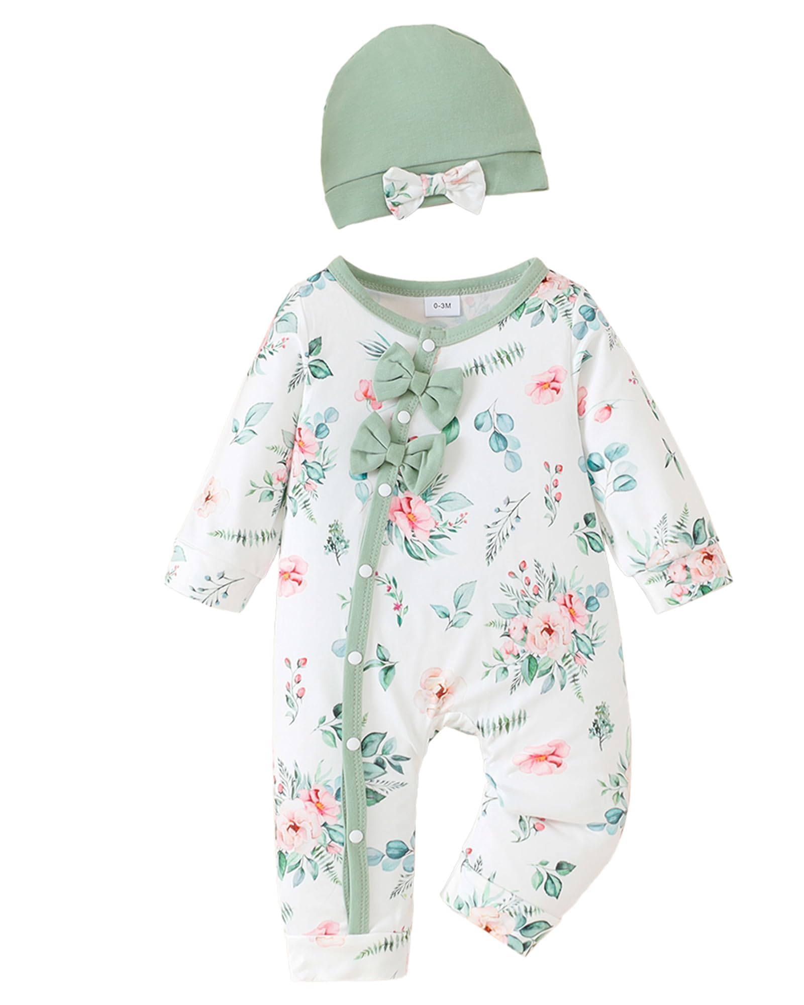 Mioglrie Newborn Baby Girl Clothes Long Sleeve Romper Infant Fall Winter Outfits Floral Hat Jumpsuit Preemie Girl Clothes