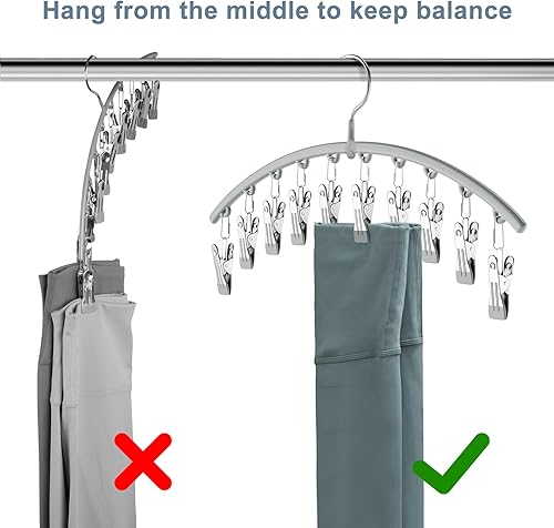 Miniatura 4 de Legging Organizer for Closet Volnamal Pants Hangers 2 Pack with 10 Large Clips Holds 20 Leggings Hangers Space Saving Hanging Closet Organizer with