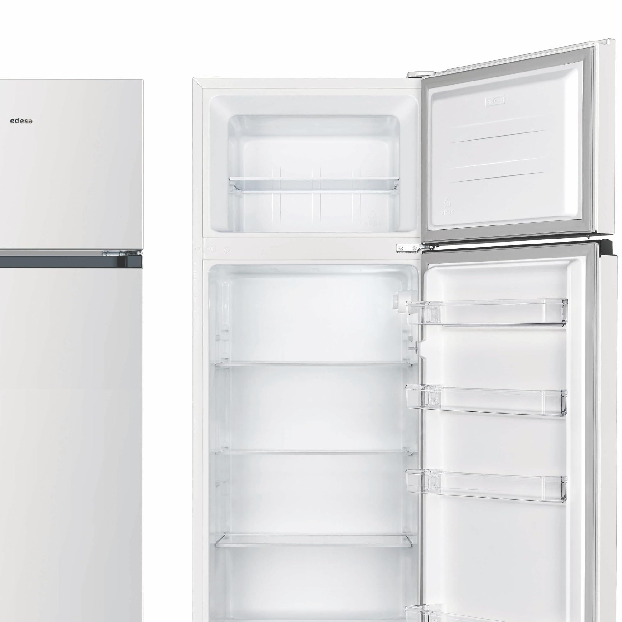 EDESA EFT-1612 WH Frigorífico de Dos Puertas de 161 cm, 243 L, Congelador Superior de 41 L, Frío Estático, Puertas Reversibles, Clase E, Blanco