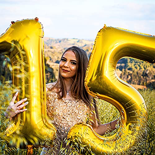 Image of 40In Large Gold Number Balloon 1 Aluminum Foil Mylar Big Number Balloon 0-9 | Suitable for Gold Birthday Parties, Weddings and Anniversary Photography