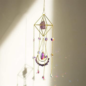 Amethyst Suncatcher Crystal Boho Decor, St Valentines Day Gift Spiritual, Purple Gemstone Sun Catcher Hanging for Windows, Birthstone Hanging, Raw Stone Amethsyt