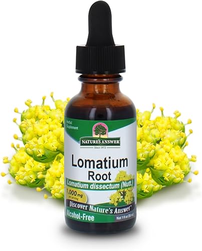 Nature's Answer Raíz de lomatium sin alcohol, 1000 mg, sin gluten, a base de hierbas, 1 onza líquida (paquete de 2)