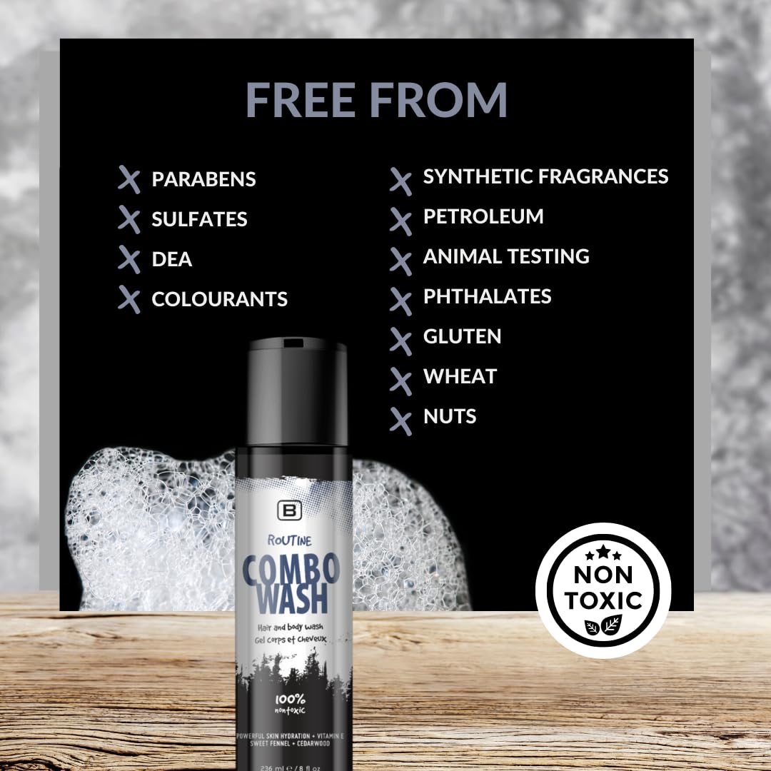 Routine Combo Wash - EWG VERIFIED ™ - Organic - | Cruelty Free | Vegan. 2-in 1 Shampoo and Body Wash (Pack of 2)