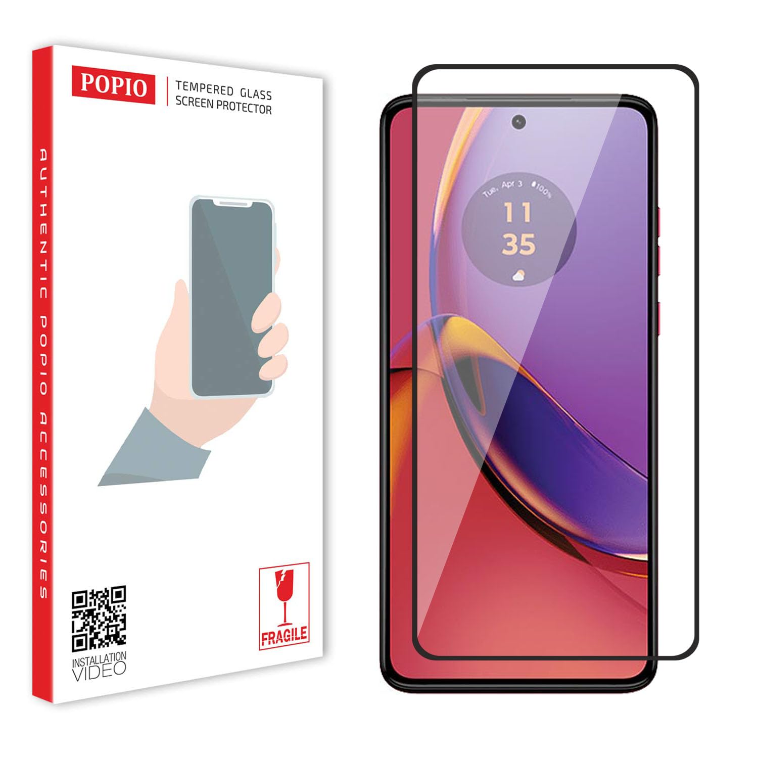 POPIO Tempered Glass Screen Protector Compatible For Motorola Moto G84 Cellphone (Black) With Edge To Edge Coverage And Easy Installation Kit