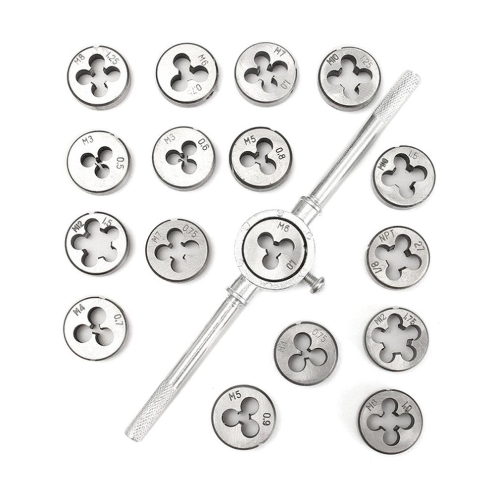 Kit de 40 piezas de grifo y troquel, M3-M10 de aleación dura, roscas métricas, herramientas de corte, kit de roscado de taladro cónico con caja de almacenamiento para cortar rosca externa e interna