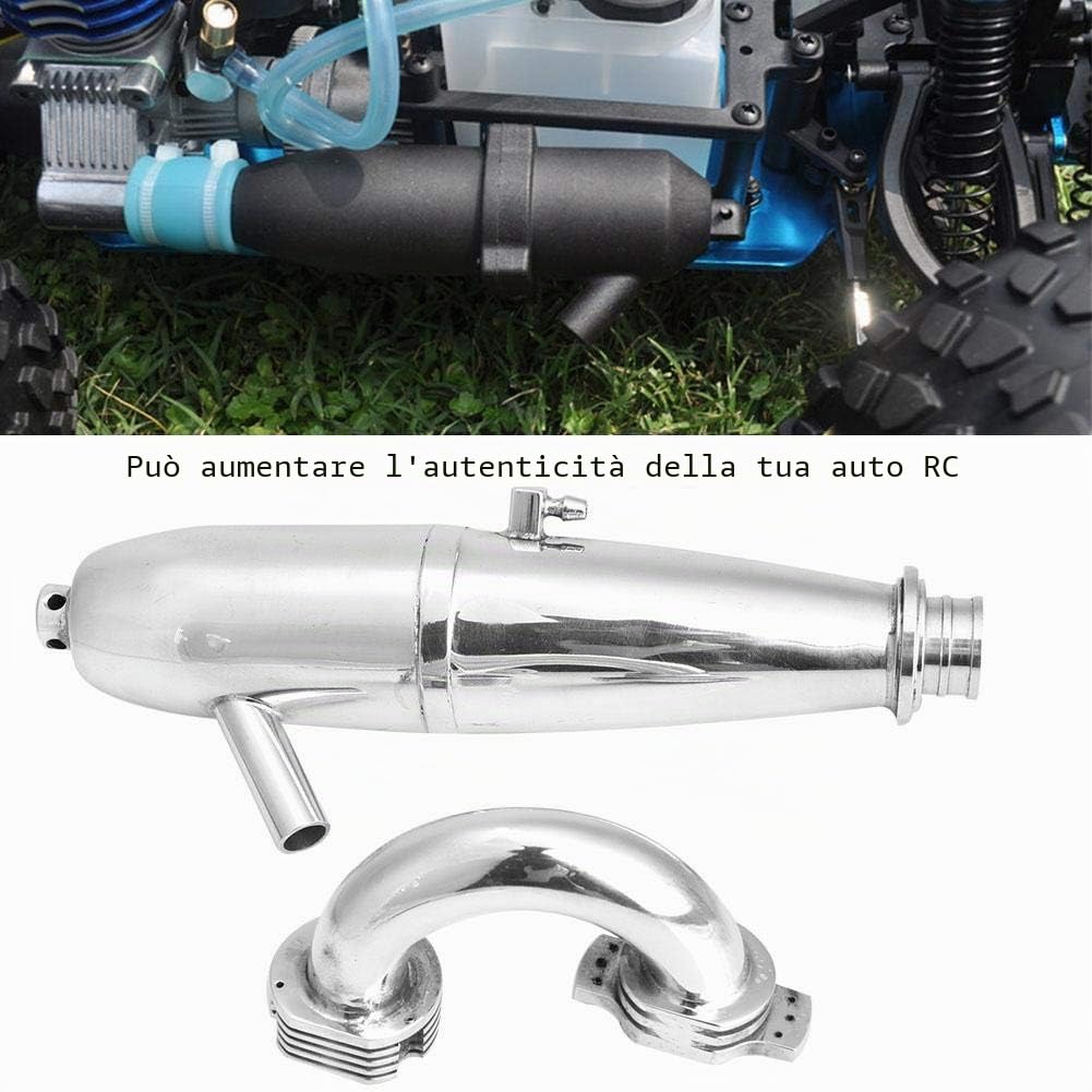 Tubo di Scarico per Auto RC, Tubo di Scarico Doppio in Lega di Alluminio per HSP 1/8 RC Car/Sh Go 21 / 28CXP Motore Modello di aggiornamento RC Accessorio Parte