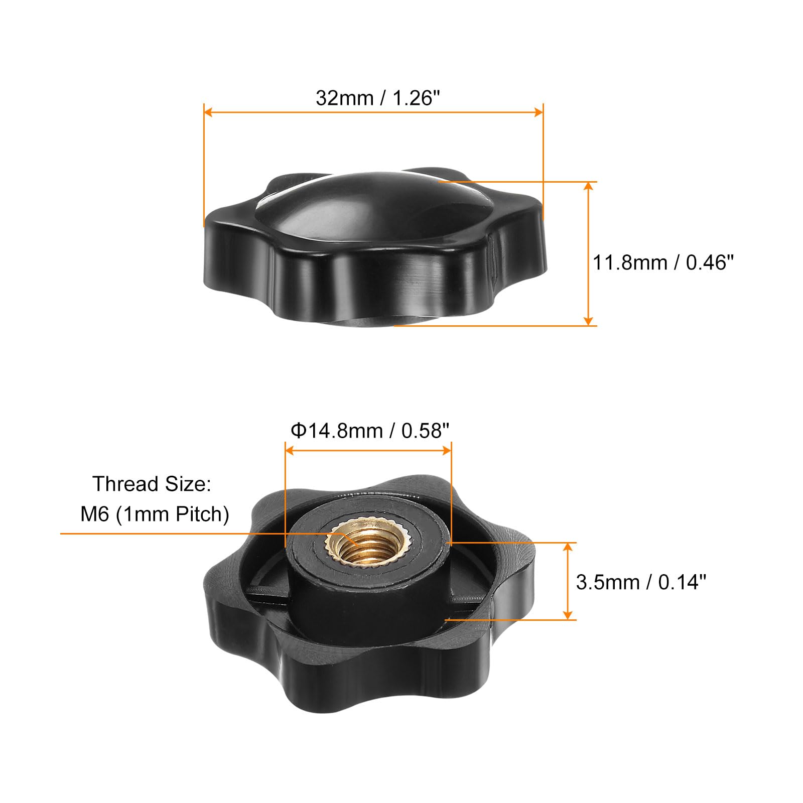 QUARKZMAN 10Pcs Boutons Étoiles M6 Filetage Femelle 32mm Tête