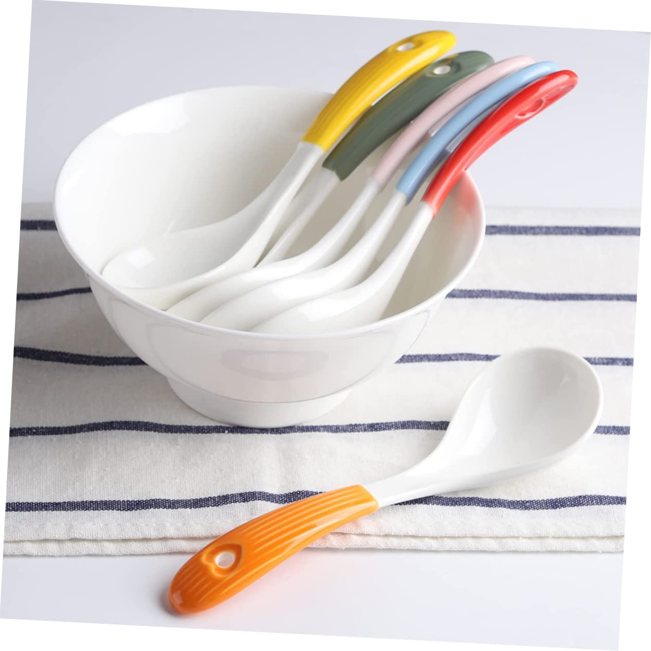 Keramik Suppenlöffel 6 Stück Glatte Oberfläche Tragbarer Kleiner Essenslöffel Für Ramen Pho Udon Picknick