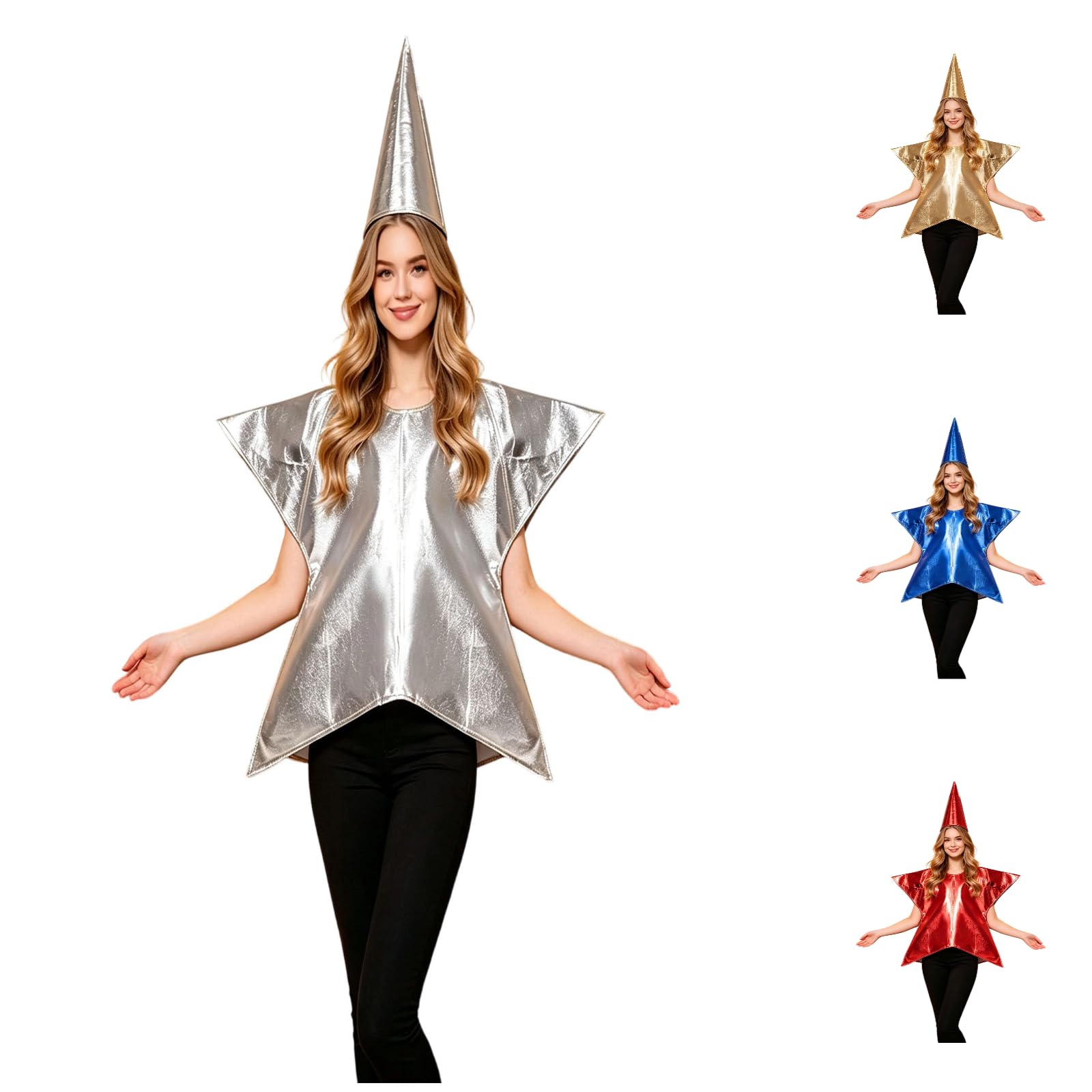 Gold Star Christmas Costume for Kids Adults, Shiny Fancy Dress Tabard for Nativity Play, Family Matching Xmas Performance Outfit with Headpiece for School Party Stage
