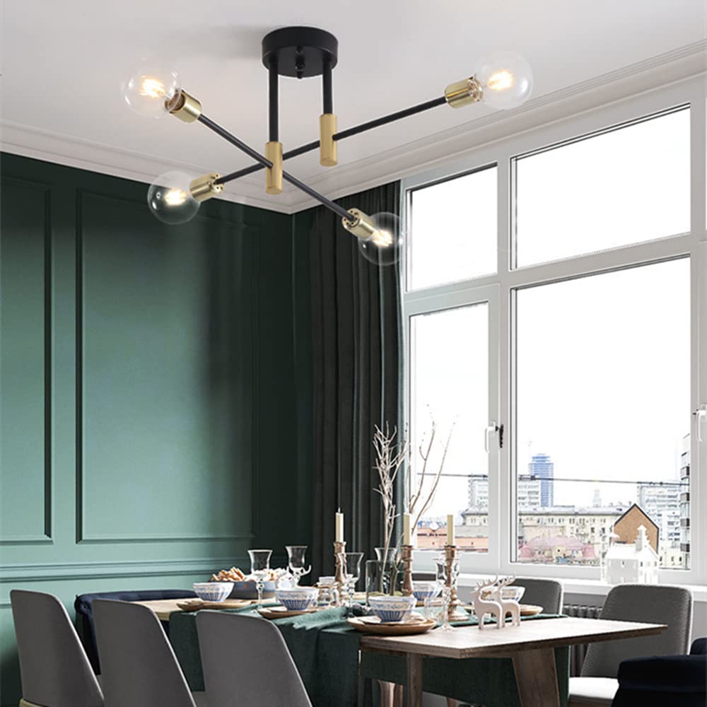 Osairous Lampadario Sputnik, Plafoniera E27 Industriali, Lampadario da Soffitto Vintage Regolabile di 180° per Soggiorno, Camera da Letto, Cucina, Diametro 72cm, Nero