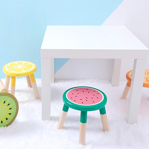 Miniatura 8 de RUYU Silla de fruta de madera maciza para niños de 9 pulgadas, madera pintada a mano con taburete de cuatro patas ensamblado, dormitorio, sala de