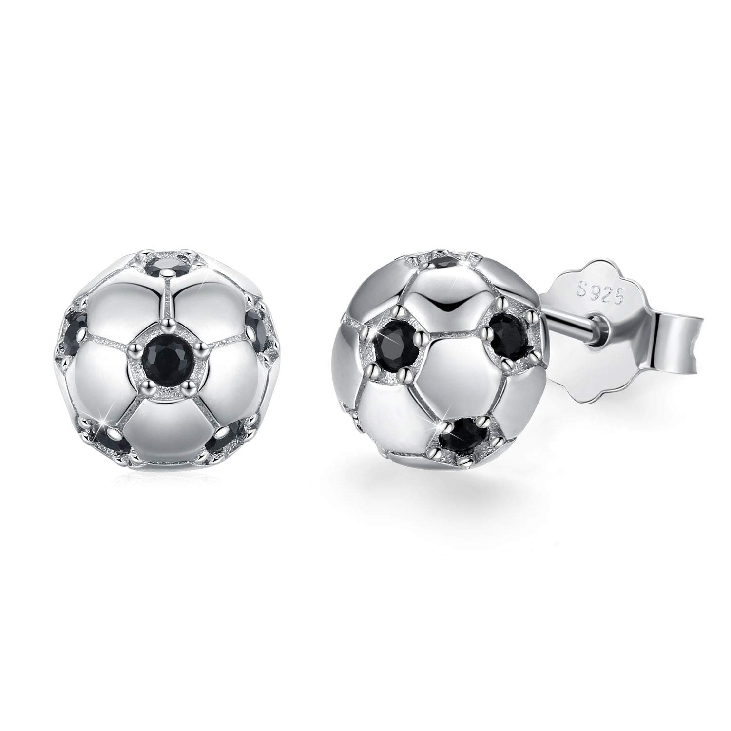 Orecchini da calcio per ragazzi in argento sterling 925 gioielli da calcio per donna Orecchini a sfera per ragazze, bambini