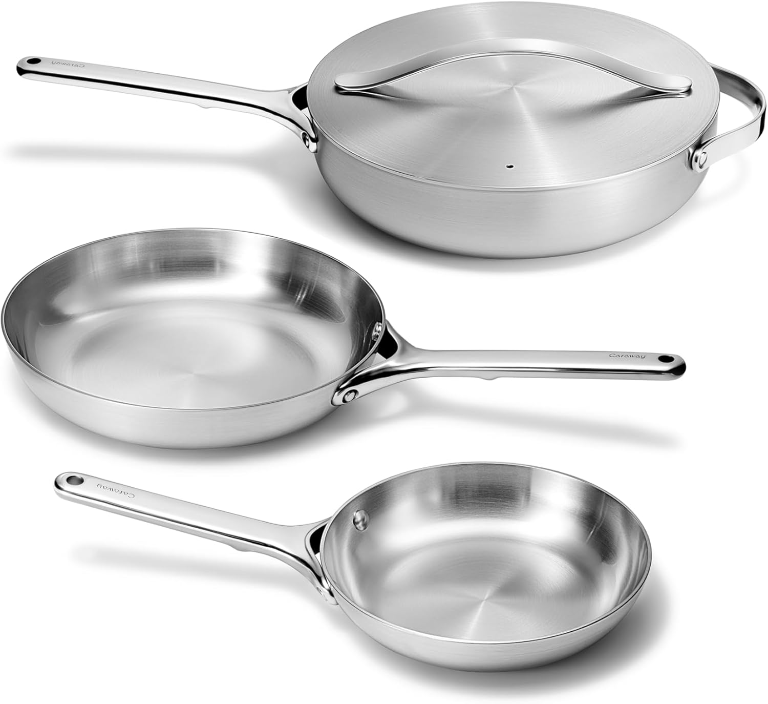 Caraway Stainless Steel 4-Piece Fry Pan Set - 5-Ply Frying Pans (8" & 10.5”) & Saute Pan - Non-Toxic, PTFE & PFOA Free - Oven Safe & Stovetop Agnostic