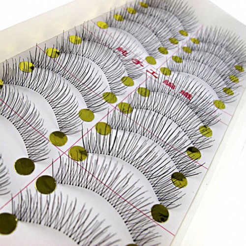 MapofBeauty 10 Pairs Of Handmade Natural Long And Thin Makeup False Eyelashes (Black-#01)