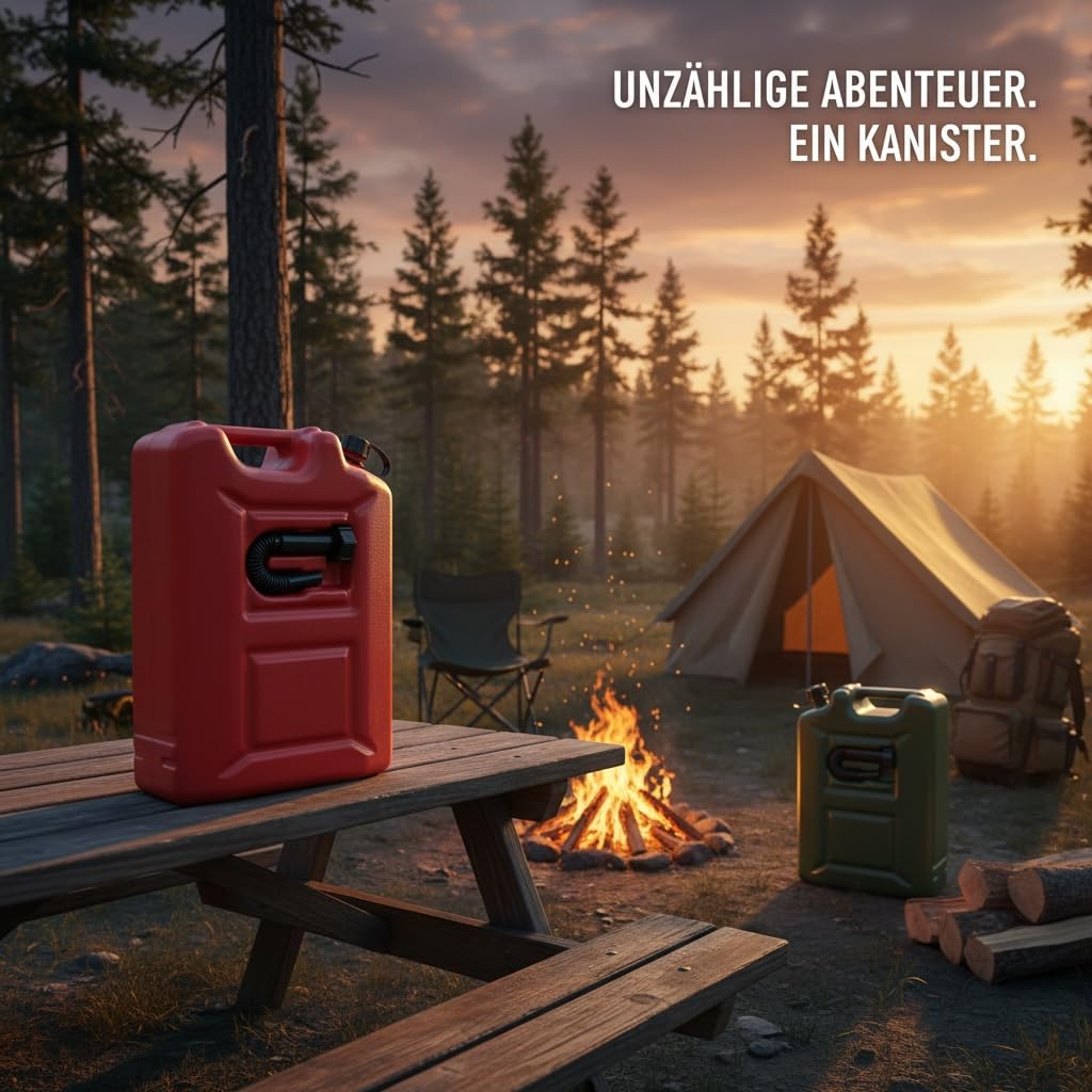 5x Benzinkanister 20L ROT Kunststoff Dieselkanister Reservekanister Kraftstoffkanister 20 Liter Kanister, Wasserkanister für Benzin Diesel Wasser AdBlue, 20-Liter-Kanister & Ausgießer Petrol Can, A