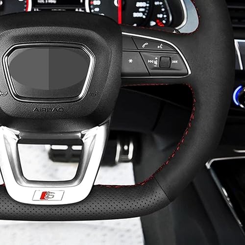 Miniatura 3 de Funda para volante de automóvil de piel de ante negra cosida a mano, para Audi Q3 2018-2019 Q5 (FY) 2017-2019 Q7 (4M) 2015-2019 Q8