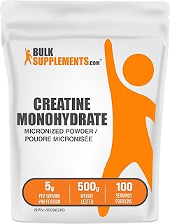 BULKSUPPLEMENTS.COM Pure, Unflavored Creatine Monohydrate Supplement - Micronized Creatine Powder (5000mg per serving) - Creatine Pre Workout for Muslce Growth, Increased Strength and Energy - Creatine Monohydrate (500 Grams)