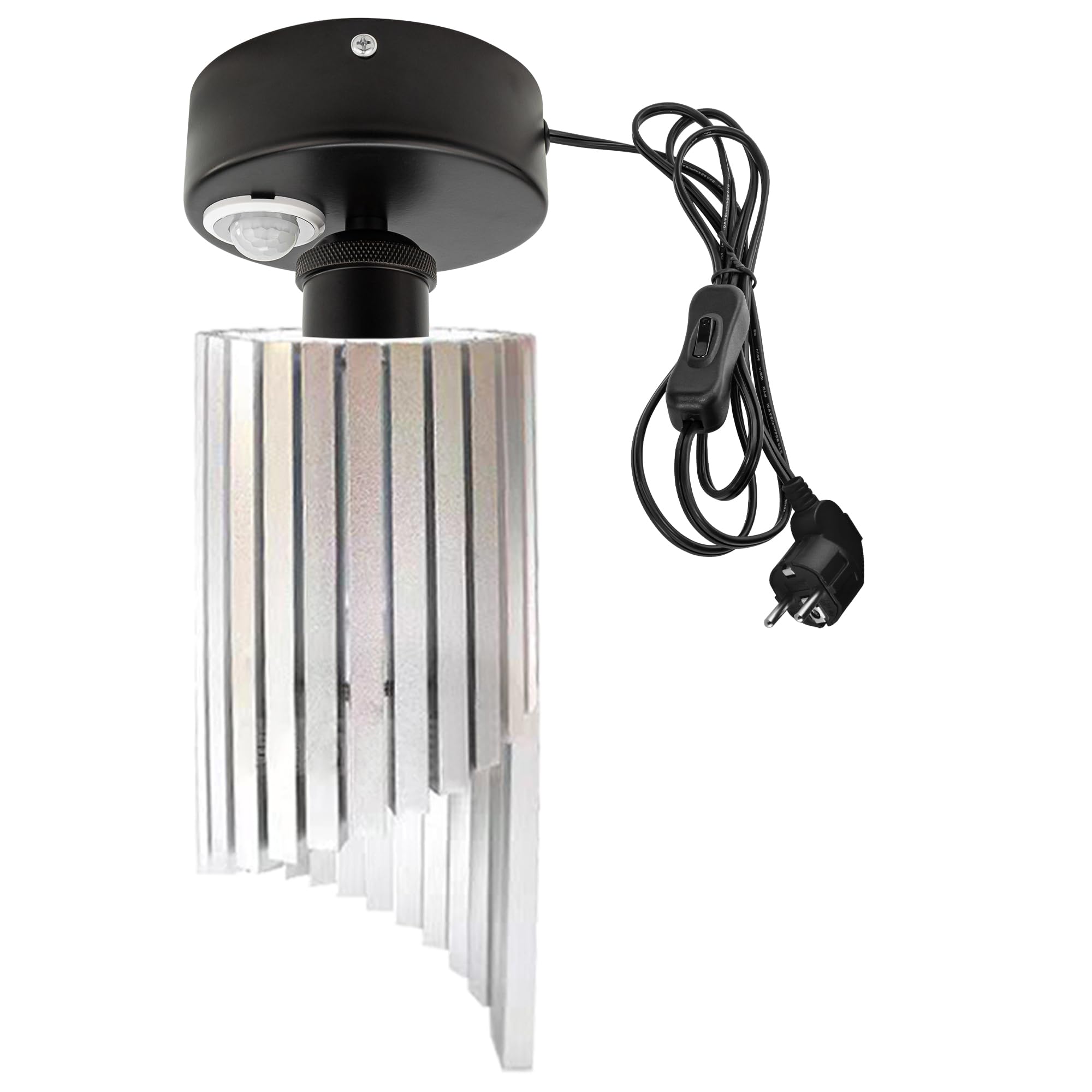Plafoniera con sensore di movimento interno, lampada da soffitto in ferro industriale, sensore di movimento radar con cavo da 4,5 m e portalampada E27, per corridoio, bagno, scale, garage