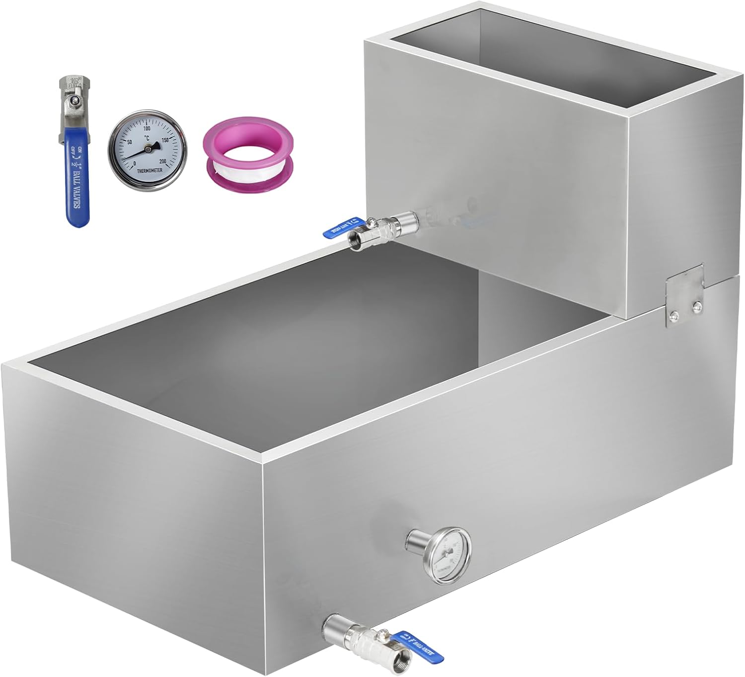 Maple Syrup Evaporator Pan, 19.5 Gal 304 Stainless Steel Maple Syrup Pan, 30 x 16 x 18.7 Inch Boiling Maple Evaporator Pan with Valve and Thermometer Feed Pan for Home, Outdoor