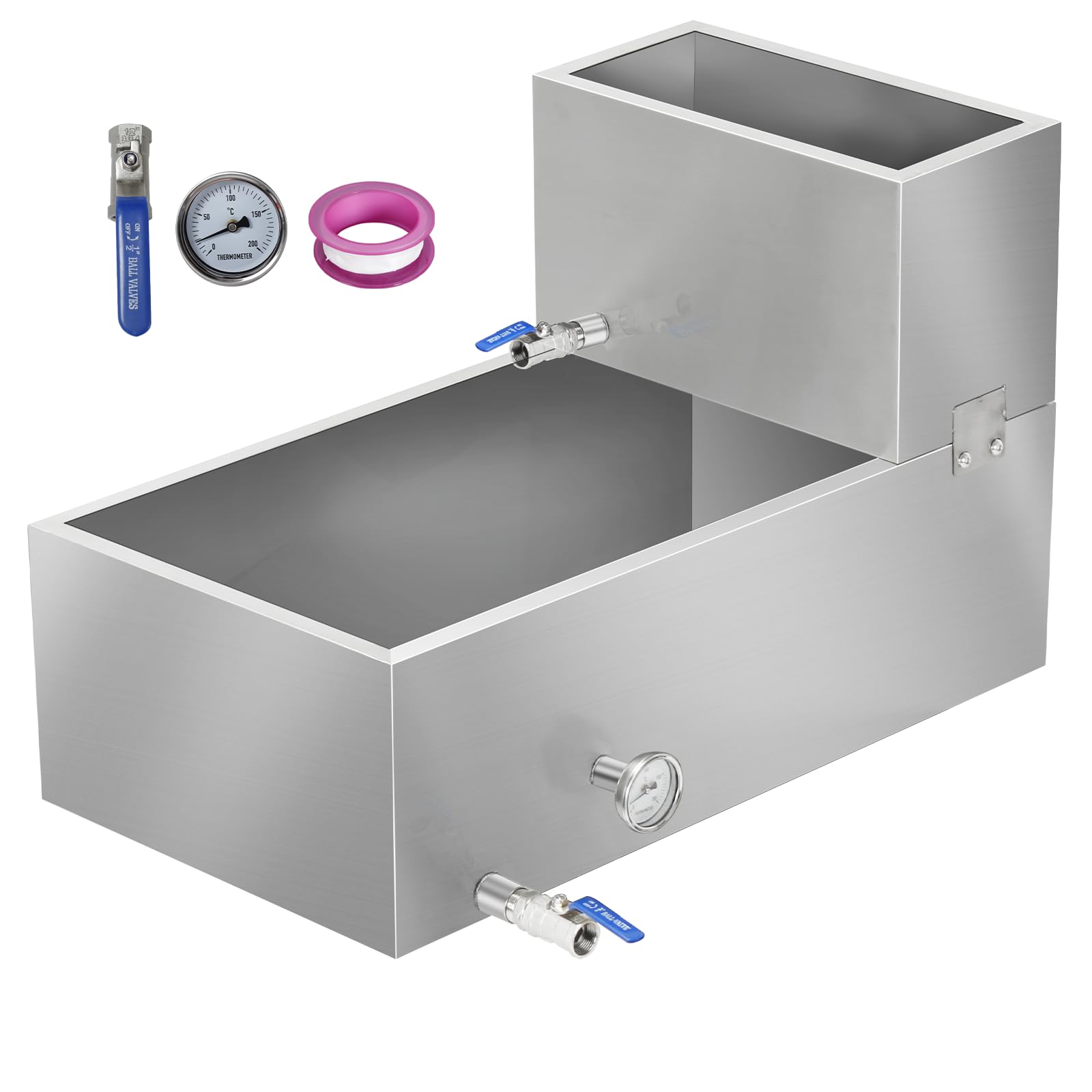 Maple Syrup Evaporator Pan, 19.5 Gal 304 Stainless Steel Maple Syrup Pan, 30 x 16 x 18.7 Inch Boiling Maple Evaporator Pan with Valve and Thermometer Feed Pan for Home, Outdoor
