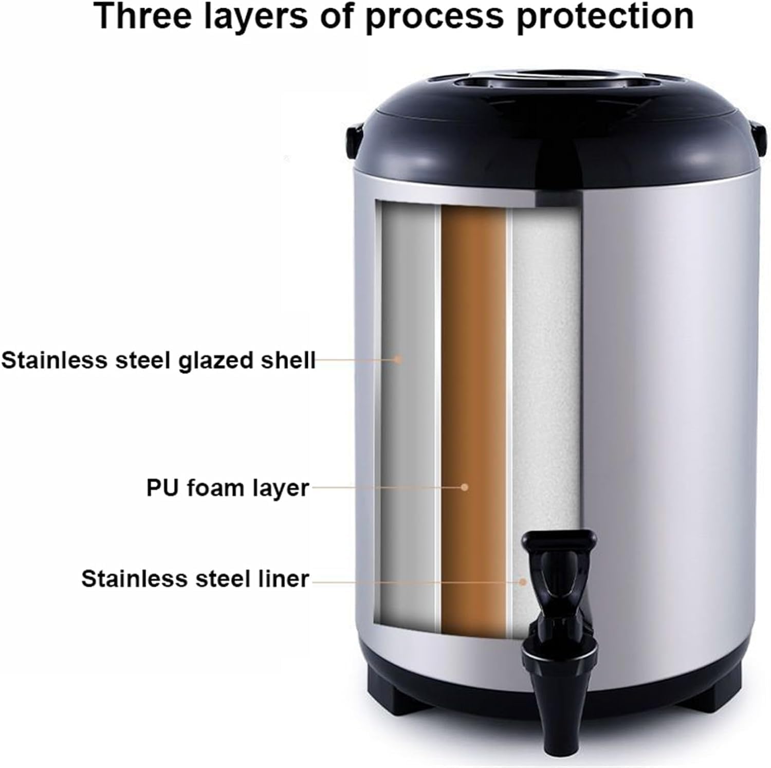 8L/10L/12L Stainless Steel Hot Water Dispenser Kettle Boiler, Milk Tea Bucket Insulated Barrel with Faucet,for Hot Water Or Beverage,12L ()