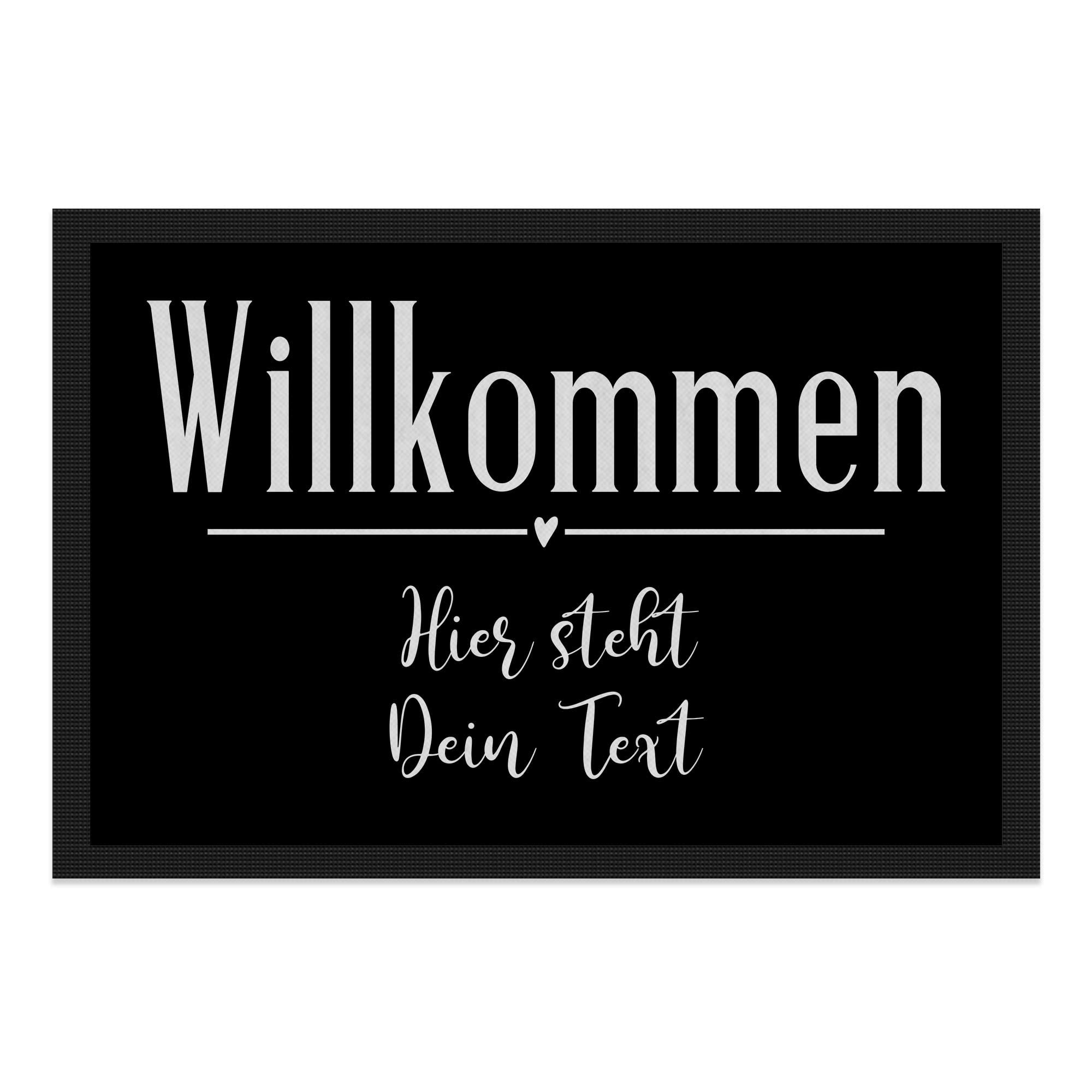 Print Royal Personalisierte Fußmatte Zwei Zeilen Wunschtext - Willkommen Herz - Geschenke zum Einzug | rutschfest, 120x80cm mit Gummirand