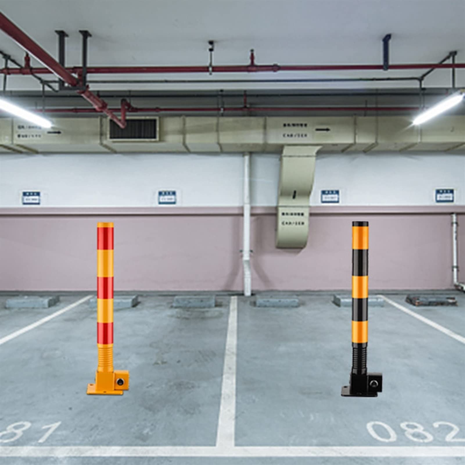 Securi - Paletto pieghevole per parcheggio auto, con chiave e vite, palo di bloccaggio giallo e rosso per spazio efficace