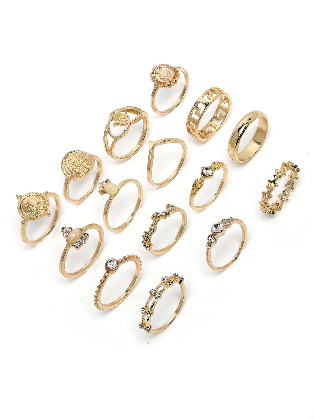Glossy Gold Plated Midi Finger Rings Combo Set of 15 for Women & Girls | Boho Midi Stackable Knuckle Rings|CBR106814-image-40