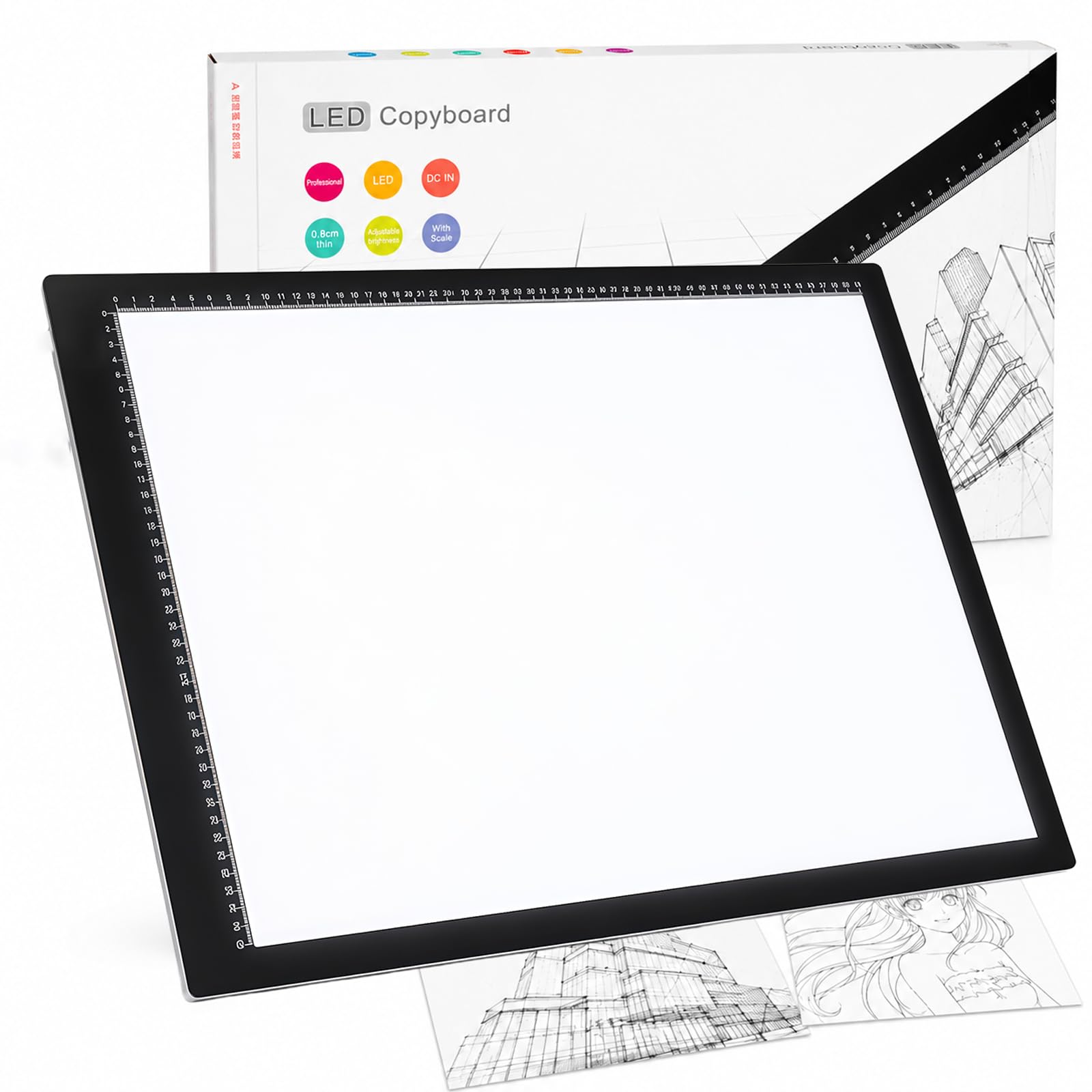 Table lumineuse LED A3 42 × 30 cm pour dessin et esquisse, Noir