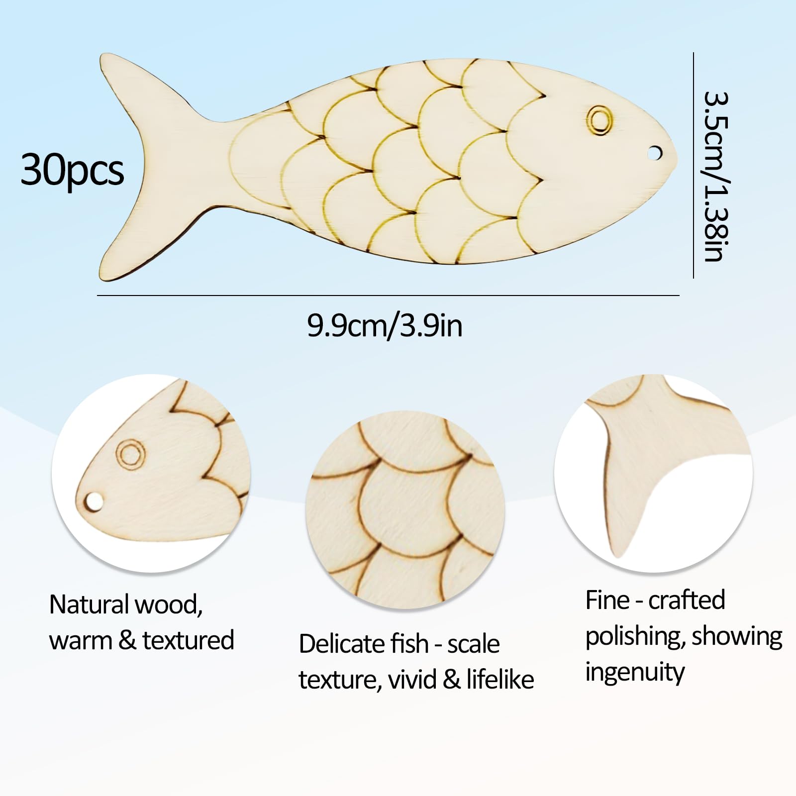 Wooden Craft Shapes for DIY Crafting,30Pcs Blank Wooden Fish Plaques for Hanging Ornaments Party Decor,Crafts Gifts for Boys Girls - Image 2