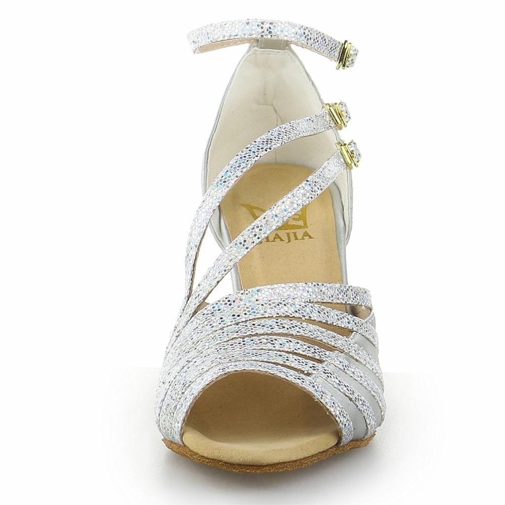 JIA JIA Y20517 latynoska damskie sandały 5,7 cala rozkloszowany obcas super satynowe z błyszczącymi brokatowymi butami do tańca