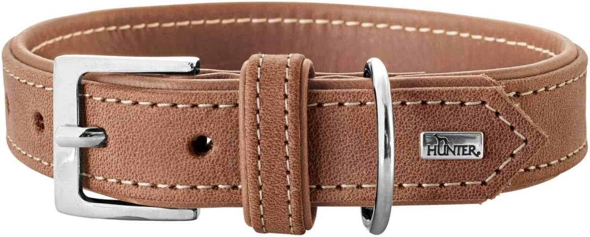 HUNTER Porto Premium Leather Dog Collar, Vegetable, Environmentally Friendly, Sustainable, 30 (XS), Dark Brown/Cognac