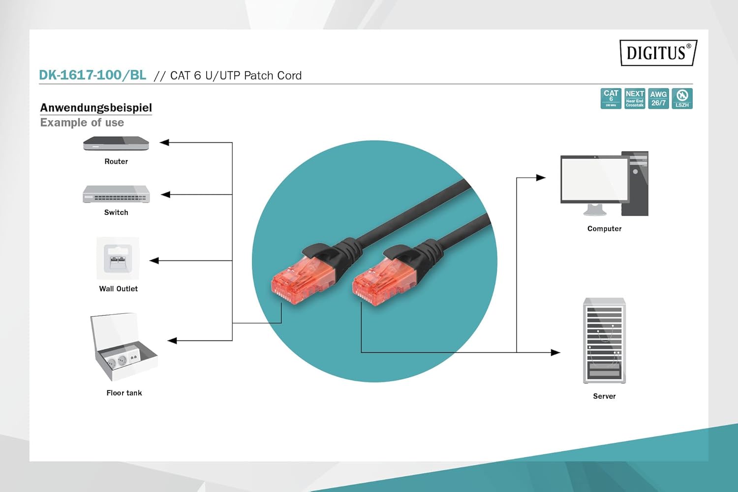 Digitus Assmann Electronic dk-1617-100/BL 10 m CAT6 U/UTP Cat6 RJ-45 Network Cable (UTP) Network Cable – Black (10 m, RJ-45, Male/Male, U/UTP Patch Cable (UTP)