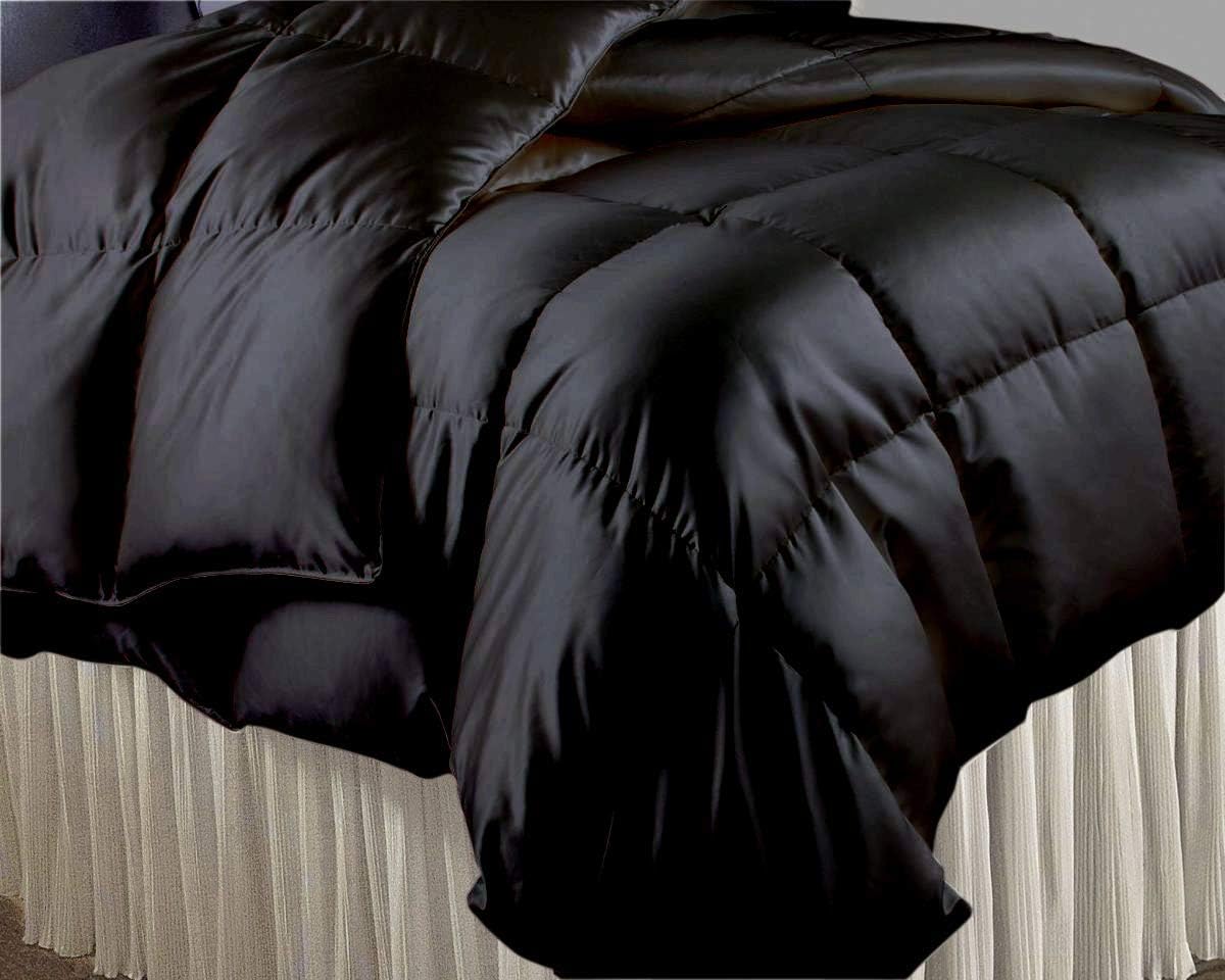 Oversized King Comforter Set Satin Silk Black 600 GSM 3 Piece Comforter Set (Comforter + 2 Pillowcases) Comforter for Oversized King Size Bed