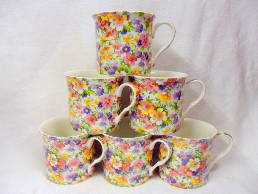 Heron Cross Pottery Olde England Set Of 6 China Palace Mugs In Design