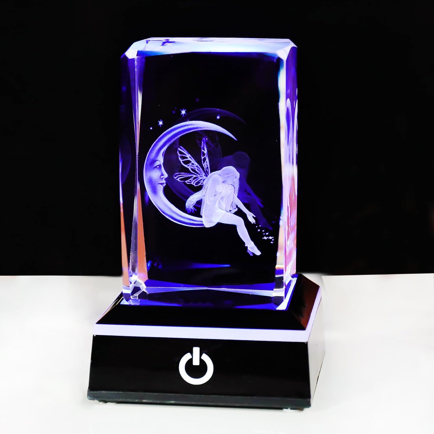 Ornalrist Moon Fairy Gifts for Women Girls - 3D Crystal Fairy Cube Figurine Collectible with Colorful LED Base for Her Home Decor