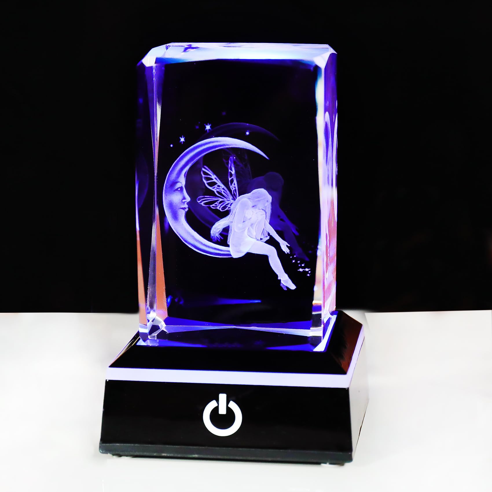 Ornalrist Moon Fairy Gifts for Women Girls - 3D Crystal Fairy Cube Figurine Collectible with Colorful LED Base for Her Home Decor