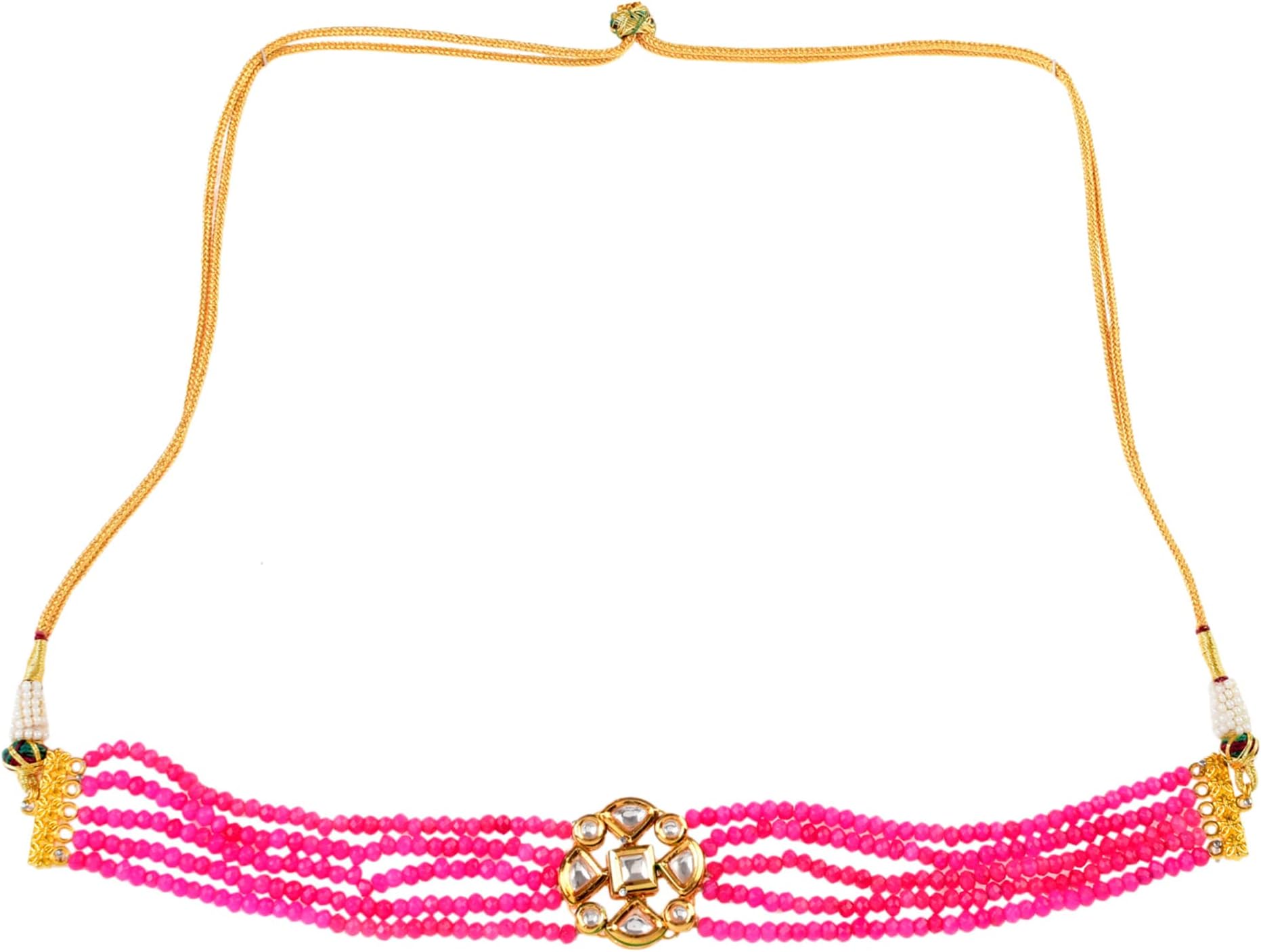 FEMIZEN "Pink Gold Tone Kundan Beaded Choker Necklace "