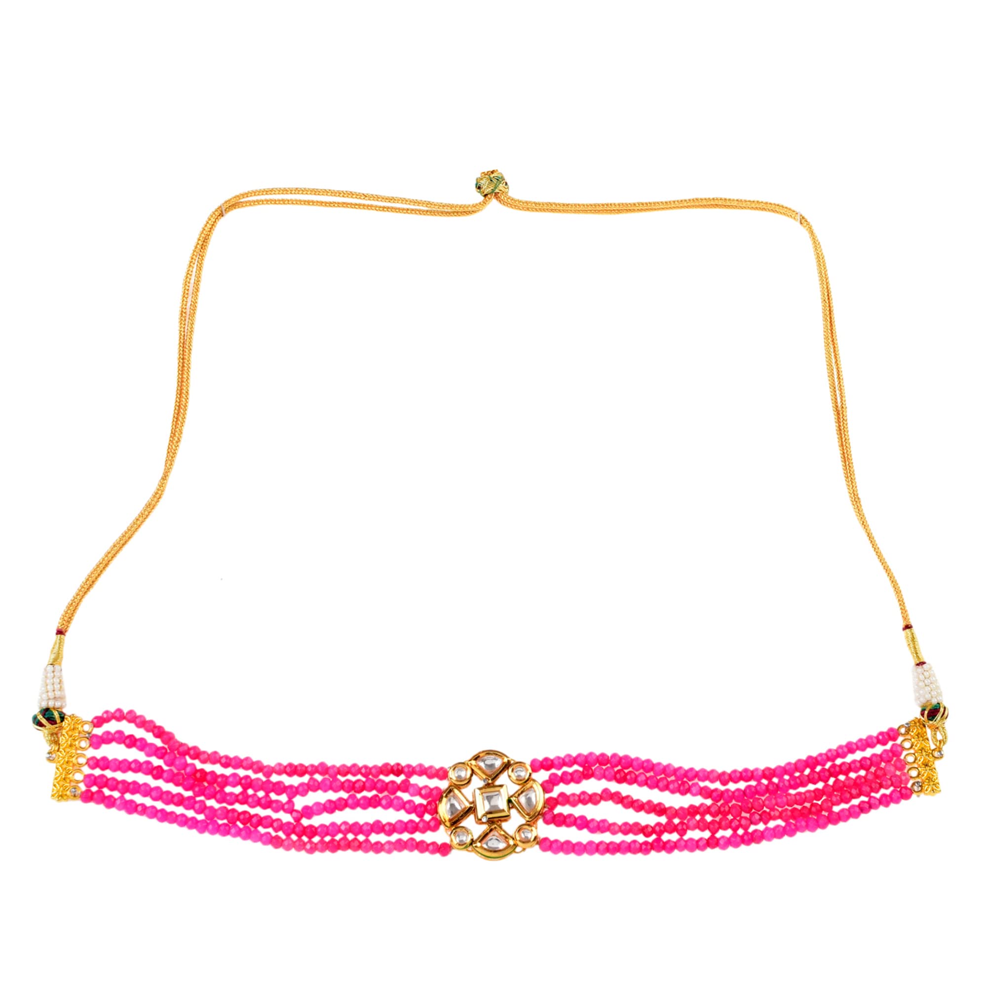 FEMIZEN "Pink Gold Tone Kundan Beaded Choker Necklace "