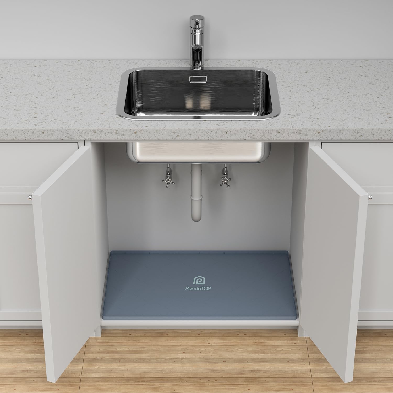 Under Sink Mat, 28" x 19" Silicone Kitchen Cabinet Tray, Waterproof & Flexible Under Sink Liner for Kitchen Bathroom and Laundry Room