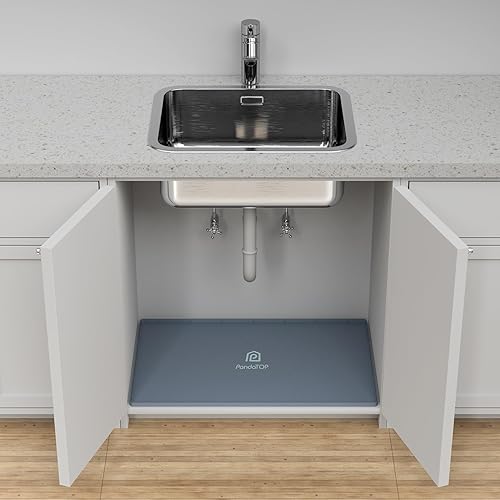 Miniatura 7 de Tapete para debajo del fregadero, bandeja de silicona para gabinete de cocina de 28 x 19 pulgadas, impermeable y flexible para debajo del fregadero