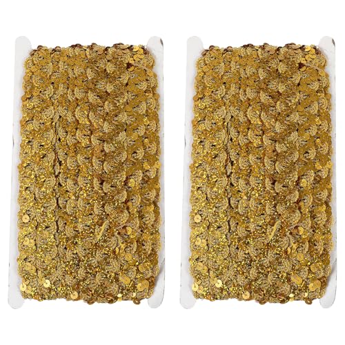 SUPVOX 2pcs 1.5cm Sequin Lace Ribbon Trim DIY Clothes Accessory Holographic Gold Decorative Wave Edge for Sewing Crafts and Costume Embellishments